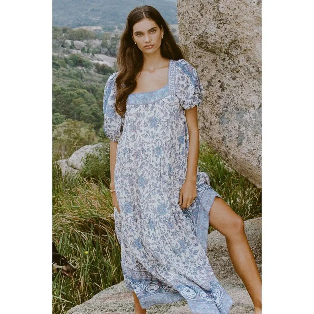 boho gypsy maxi dress Backless Boho Maxi Dress in Silk  Gypsy Maxi Dress Blue & Gold  L'atelier  de Sonja